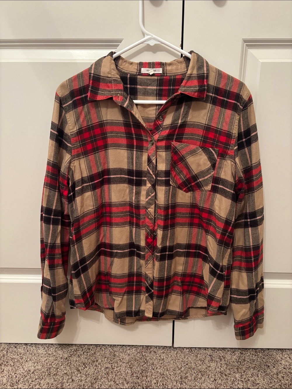 Womens Plaid Button-Up Shirt - Red & Tan